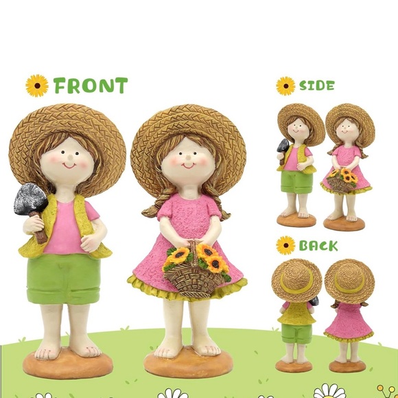 Resin Summer Sunflower Garden Statue Set - Pink and Green - Picture 2 of 7